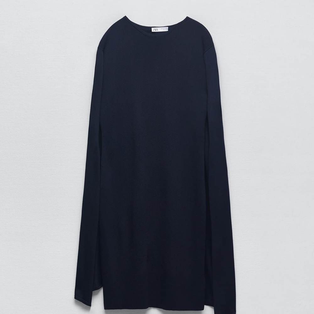 ZARA NAVY BLUE KNIT CAPE DRESS - Picture 5 of 9